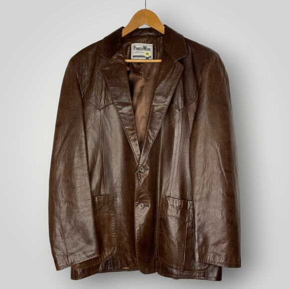 Vintage Pioneer Wear Smooth Leather Blazer Men's 1980s Dark Brown Men's Large